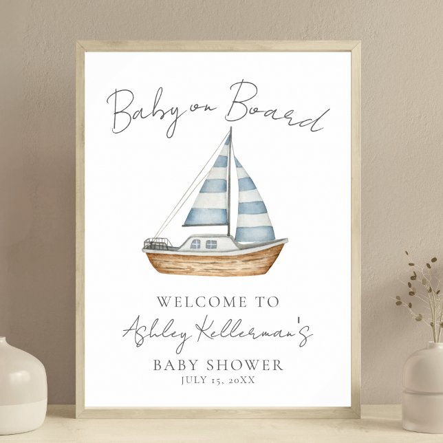 Begrüßungszeichen für das Baby an Bord Poster (Nautical Baby On Board Shower Welcome Sign)