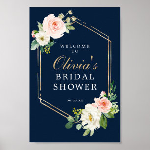 Begrüßungszeichen für das Blue Gold Blush Brautpar Poster