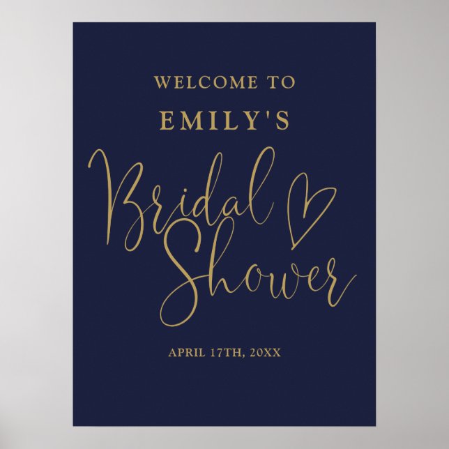 Begrüßungszeichen für das Blue Gold Script-Brautpa Poster (Vorne)