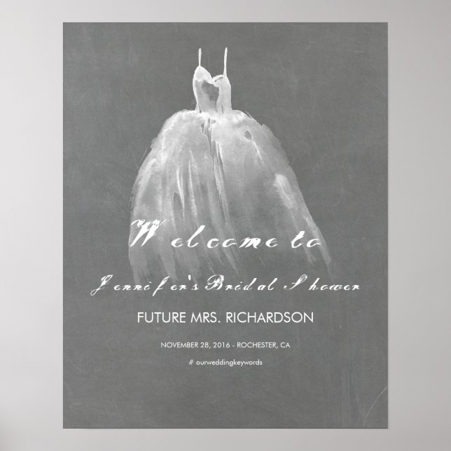 Begrüßungszeichen für das Brautparty Aquarellkleid Poster (Vorne)