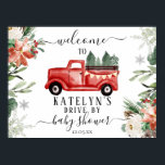 Begrüßungszeichen für das Weihnachtsgeschenk mit B Poster<br><div class="desc">Schöne Grünpflanzen,  Blumen- und Schneeflocken-Akzente mit einem roten Truck voller Weihnachtsbäume.</div>