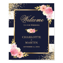 Begrüßungszeichen für die Hochzeit von Navy White