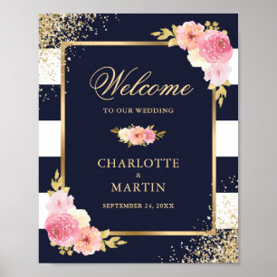 Begrüßungszeichen für die Hochzeit von Navy White Poster