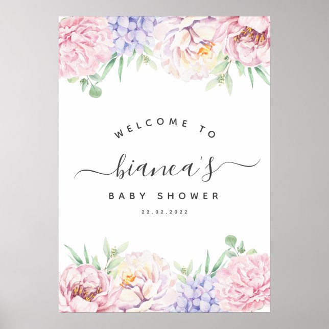 Begrüßungszeichen für die Pastel Floral Baby Dusch Poster (Vorne)