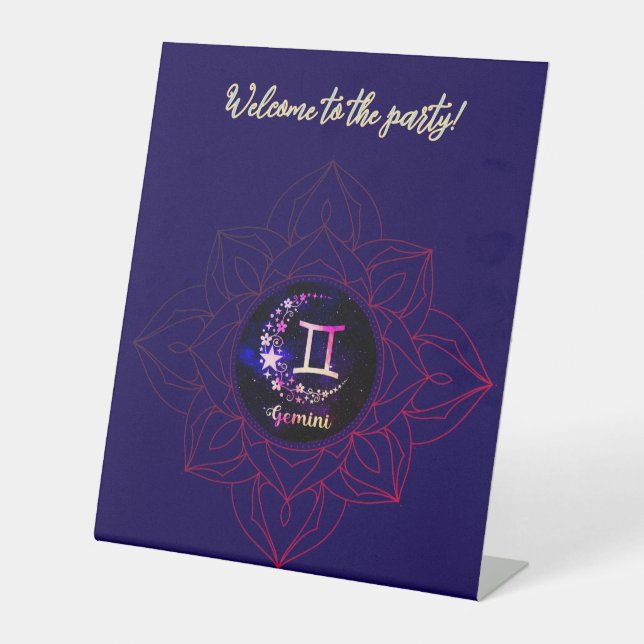 Begrüßungszeichen für Gemini Table Party Sockelschild (Vorderseite)