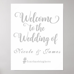 Begrüßungszeichen für graue und weiße Hochzeit Poster
