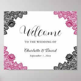 Begrüßungszeichen für heiße Rosa und schwarze Hoch Poster