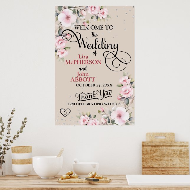 Begrüßungszeichen für hübsche Blumenzehen Poster (Küche)