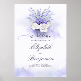 Begrüßungszeichen für Lavendel und Weiße Rosen Poster