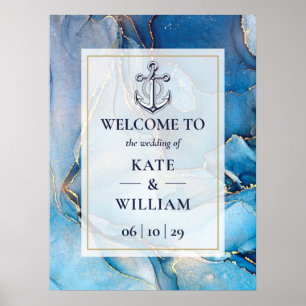 Begrüßungszeichen für Nautic Blue und Gold Agate Poster