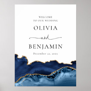 Begrüßungszeichen für Navy Blue Gold Agate Geode Poster