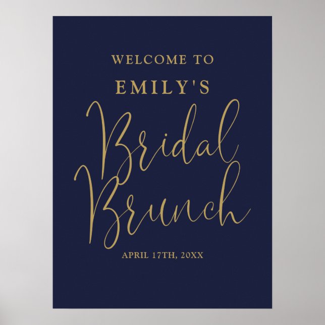 Begrüßungszeichen für Navy Blue Gold Script Bridal Poster (Vorne)