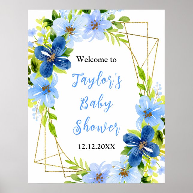 Begrüßungszeichen für Navy und Baby Blue Floral Ba Poster (Vorne)