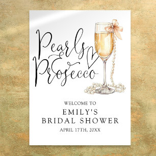 Begrüßungszeichen für Perlen und Prosecco-Brautpar Poster