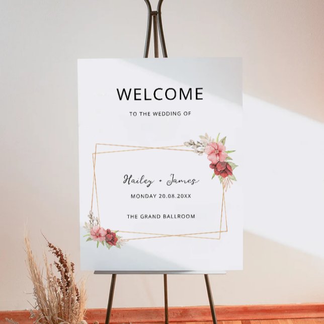 Begrüßungszeichen für Rose Poster (Rose Wedding Welcome Sign)
