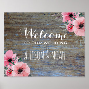 Begrüßungszeichen für rustikale Hochzeiten   Blume Poster