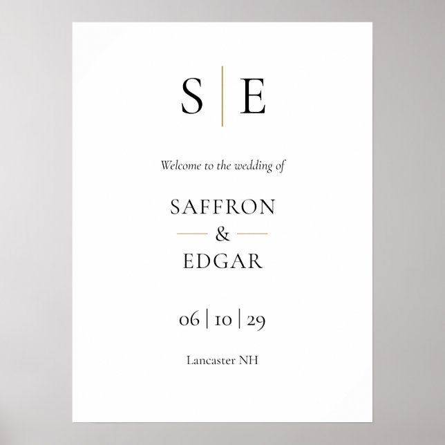 Begrüßungszeichen für Schwarz und Gold Monogram Poster (Vorne)