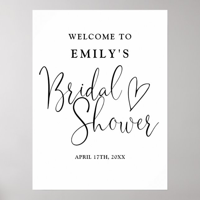 Begrüßungszeichen für Schwarzweiß-Script-Brautpart Poster (Vorne)
