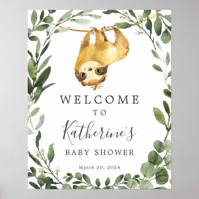 Begrüßungszeichen für Sloth Baby Dusche Poster (Vorne)