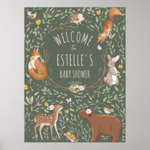 Begrüßungszeichen für Waldtiere Babydusche Poster