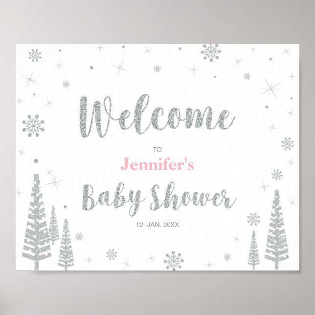 Begrüßungszeichen für Winter Baby Dusche, Mädchen, Poster (Vorne)
