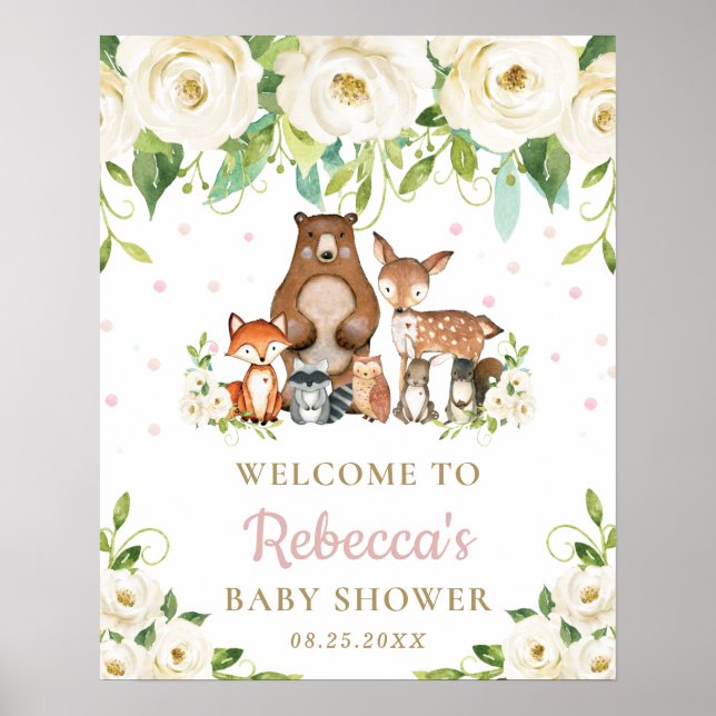 Begrüßungszeichen für Woodland Animals Floral Baby Poster (Vorne)