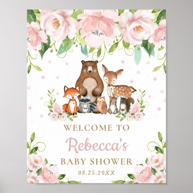 Begrüßungszeichen für Woodland Animals Floral Baby Poster (Vorne)