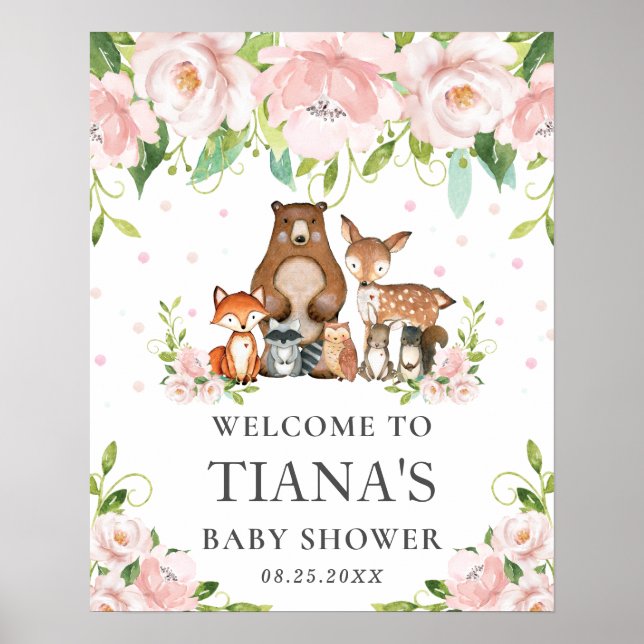 Begrüßungszeichen für Woodland Animals Floral Baby Poster (Vorne)