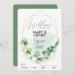 Begrüßungszeichen Hochzeitsfeier Grüne eucalyptus  Einladung