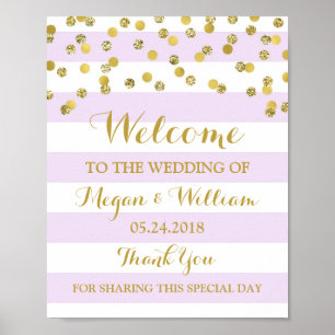 Begrüßungszeichen Lila Streifen Gold Confetti Poster