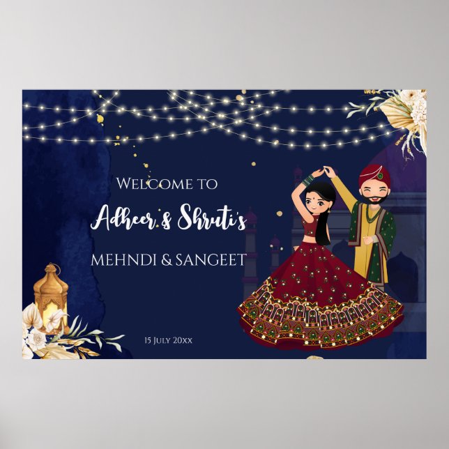 Begrüßungszeichen Mehndi und Sangeet Poster (Vorne)