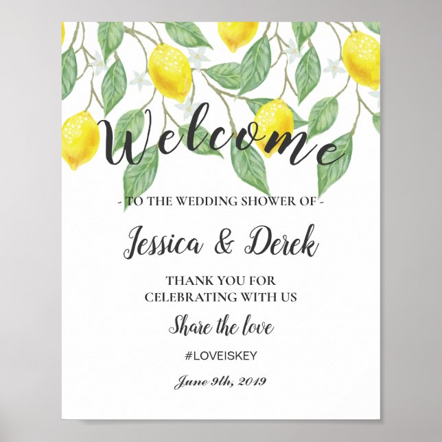 Begrüßungszeichen | Modern Boho Lemon Summer Weddi Poster (Vorne)