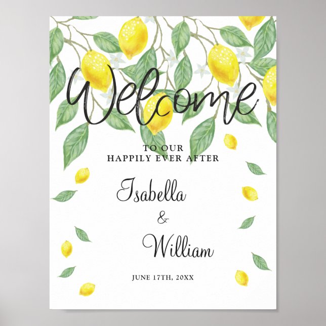 Begrüßungszeichen | Modern Lemon Boho Summer Weddi Poster (Vorne)