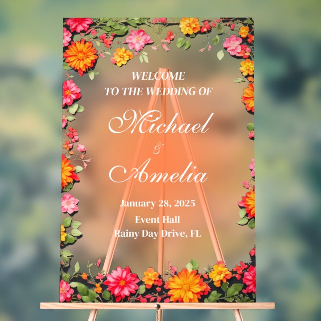 Begrüßungszeichen Rot-Gelb-Orange-Blüte Acrylschild (Neutral)