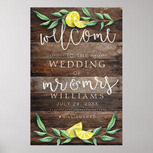 BEGRÜSSUNGSZEICHEN   Rustic Wood Lemon Wedding Pos Poster