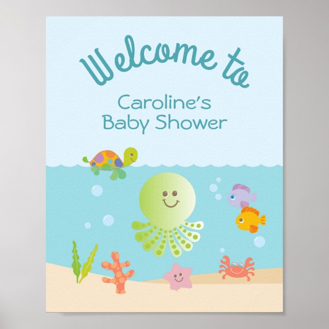 Begrüßungszeichen unter dem Sea Baby Shower Poster (Vorne)