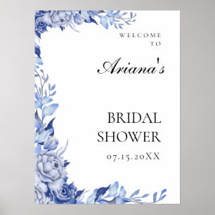 Begrüßungszeichen Vintag Blue Floral Poster