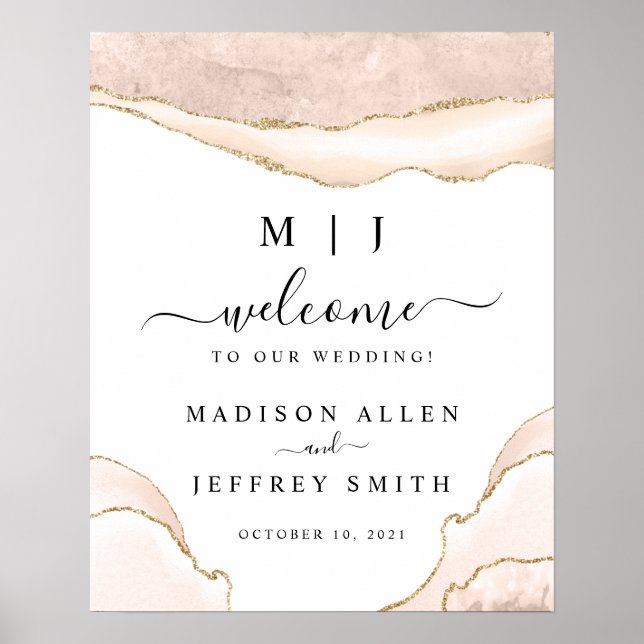 Begrüßungszeichen von Agate Blush & Gold Glitzer Poster (Vorne)