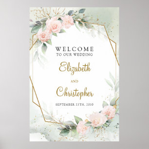 Begrüßungszeichen von Boho Blush Pink Floral und G Poster