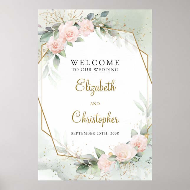 Begrüßungszeichen von Boho Blush Pink Floral und G Poster (Vorne)