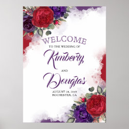 Begrüßungszeichen von Burgundy Red Floral Eggplant Poster