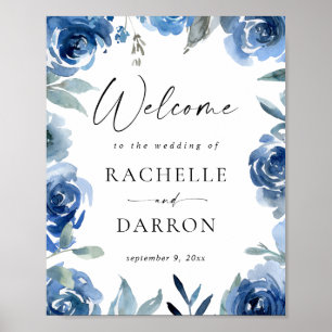 Begrüßungszeichen von Dusty Blue & Blue Floral Poster