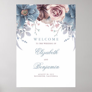 Begrüßungszeichen von Dusty Blue und Mauve Wedding Poster