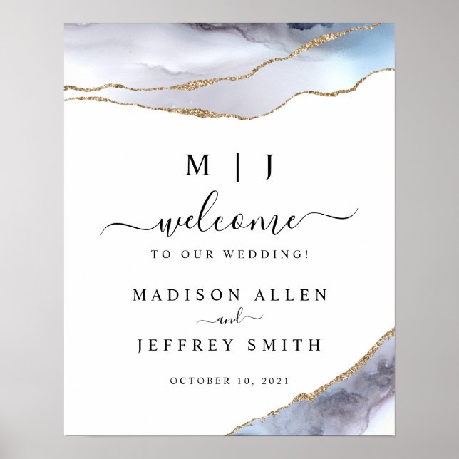 Begrüßungszeichen von Gold & Navy Blue Agate Poster (Vorne)