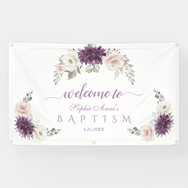 Begrüßungszeichen von Lavender Blush White Floral  Banner (Horizontal)