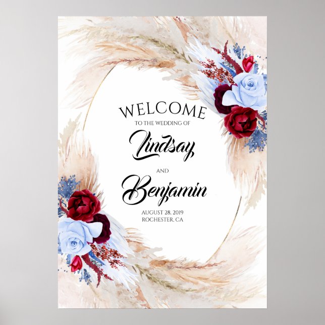 Begrüßungszeichen von Pampas Grass Floral Wreath Poster (Vorne)