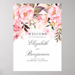 Begrüßungszeichen von Rosa Floral Poster