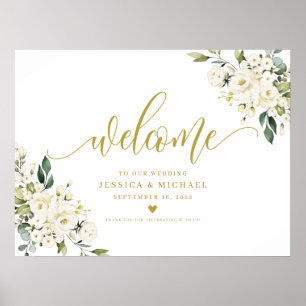 Begrüßungszeichen von White Floral Poster