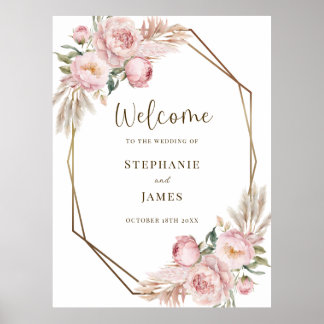 Begrüßungszettel Pink Floral Wedding Value Poster