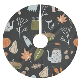 Behagliche Herbstelemente: Warmes Muster. Polyester Weihnachtsbaumdecke